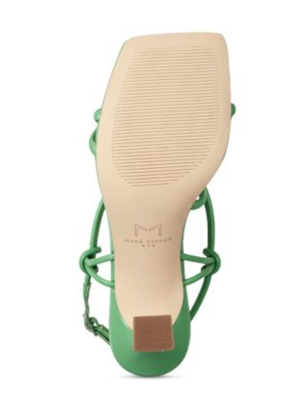 MARC FISHER LTD Womens Green Crisscross Straps Padded Mldayne Square Toe Flare Buckle Leather Slingback Sandal M