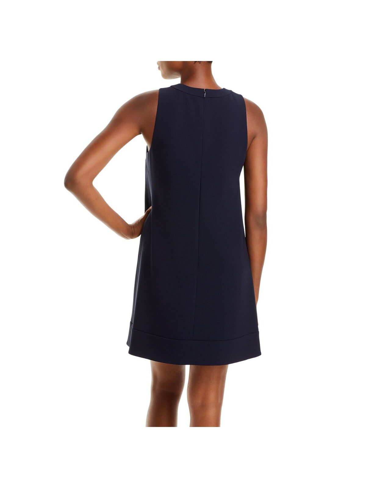 THEORY Womens Navy Zippered Lined Sleeveless Round Neck Short Shift Dress 4