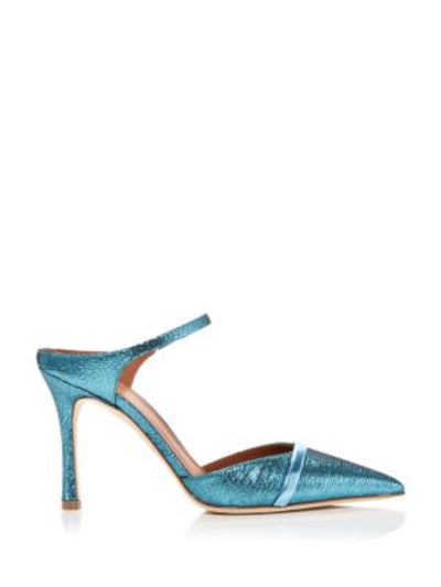 MALONE SOULIERS Womens Blue Padded Strap Detail Goring Metallic Uma Pointed Toe Stiletto Slip On Sandals Shoes 36.5