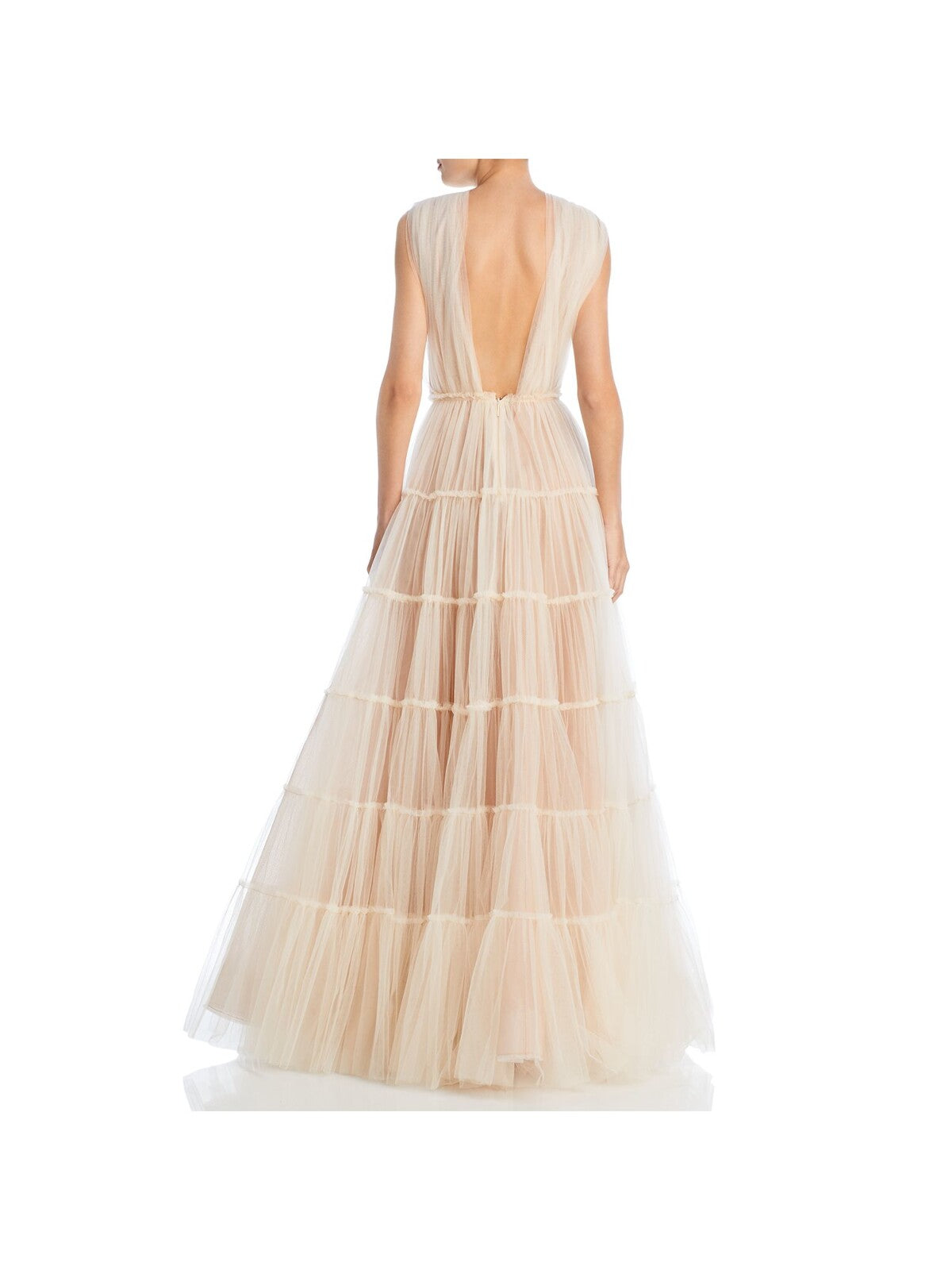 JASON WU Womens Beige Pleated Zippered Crossover Cutout Tiered Skirt Sleeveless V Neck Full-Length Evening Gown Dress 6