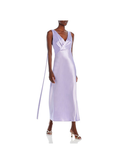 JASON WU Womens Purple Zippered Gathered V-back With Draped Straps Slit Sleeveless Surplice Neckline Maxi Evening Sheath Dress 10