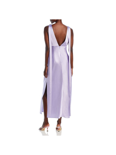 JASON WU Womens Purple Zippered Gathered V-back With Draped Straps Slit Sleeveless Surplice Neckline Maxi Evening Sheath Dress 10