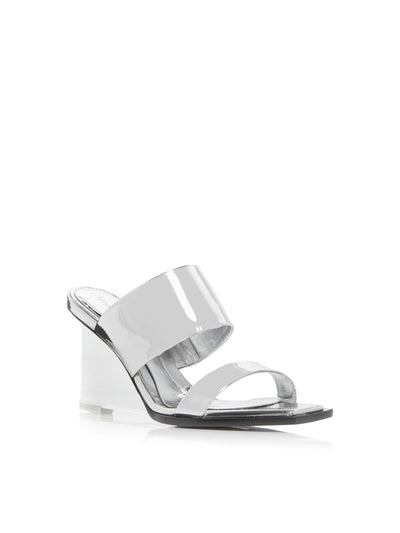 ALEXANDER MCQUEEN Womens Silver Transparent Plexiglass Strappy Metallic Padded Shard Square Toe Wedge Slip On Dress Heeled Sandal 39