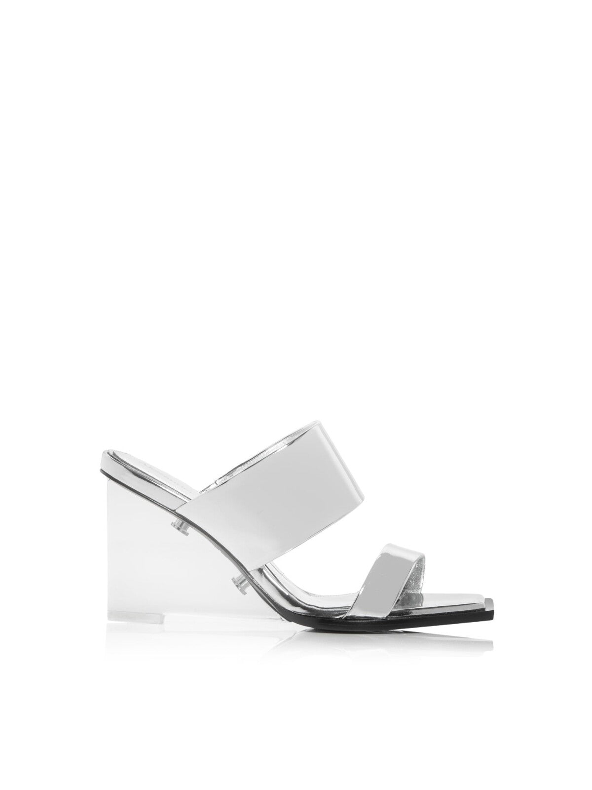 ALEXANDER MCQUEEN Womens Silver Transparent Plexiglass Strappy Metallic Padded Shard Square Toe Wedge Slip On Dress Heeled Sandal 39