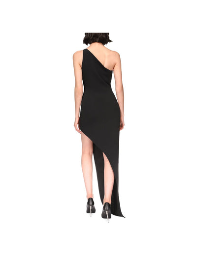 DAVID KOMA Womens Black Zippered Beaded Wavy Cut Outs Asymmetric Hem Sleeveless Asymmetrical Neckline Full-Length Cocktail Body Con Dress 10