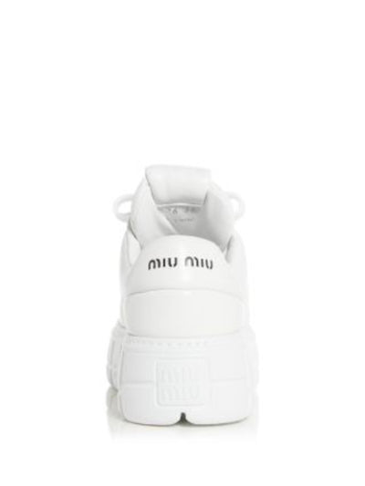 MIU MIU Womens White 1-1/2" Platform Padded Tongue Padded Calzature Donna Round Toe Wedge Lace-Up Leather Sneakers Shoes 40