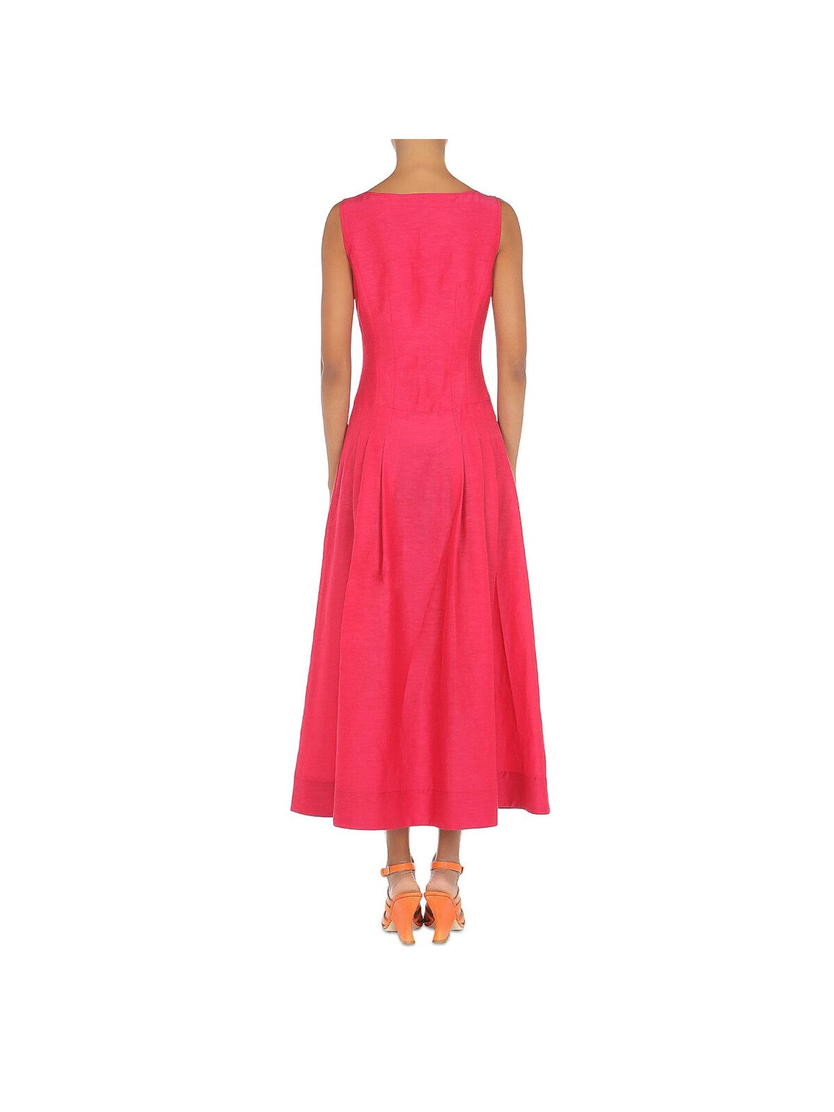 ALBERTA FERRETTI Womens Pink Zippered Pleated Front Slit Sleeveless Scoop Neck Midi Fit + Flare Dress 4