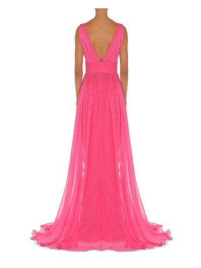 ALBERTA FERRETTI Womens Pink Pleated Zippered Ruched Layered Lined Sleeveless Surplice Neckline Full-Length Evening Gown Dress 6