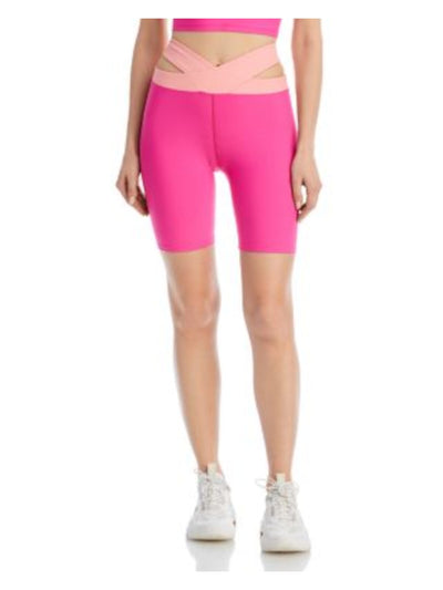 AQUA ATHLETIC Womens Pink Cut Out Moisture Wicking Crisscross High Waistband Color Block Active Wear Bike Shorts Shorts XS