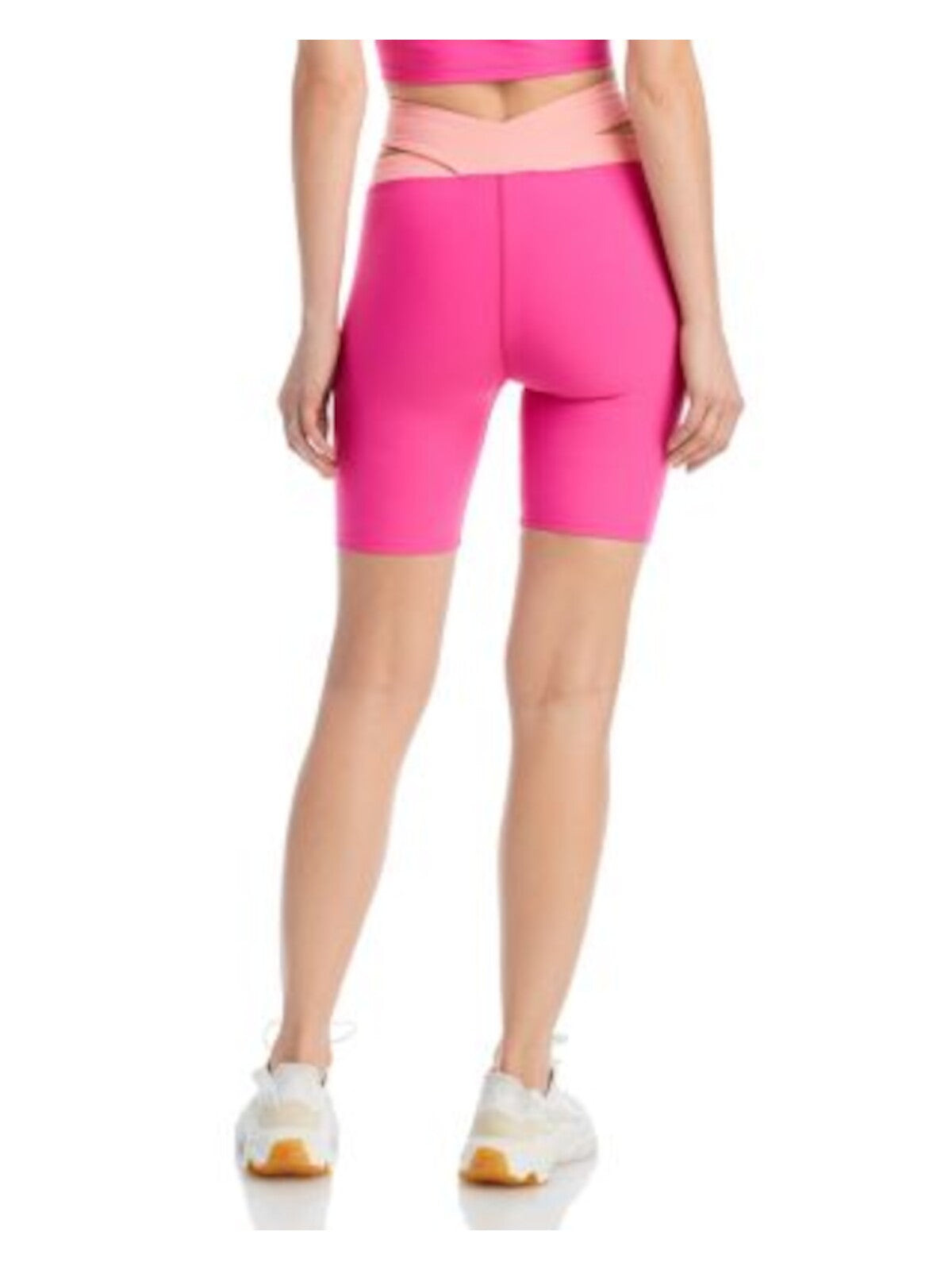 AQUA ATHLETIC Womens Pink Cut Out Moisture Wicking Crisscross High Waistband Color Block Active Wear Bike Shorts Shorts XS