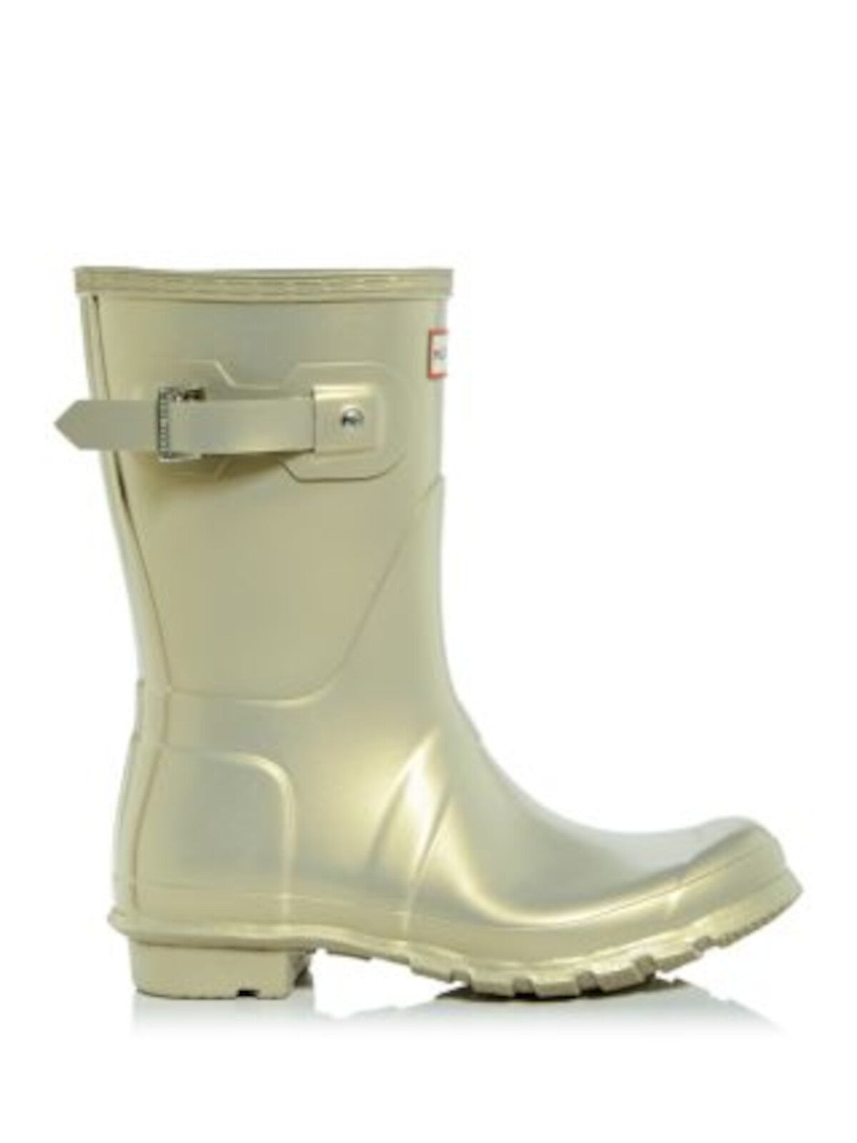 HUNTER Womens Gold Metallic Logo Buckle Accent Padded Short Nebula Round Toe Rain Boots 7