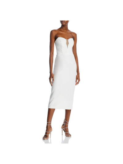 AQUA FORMAL Womens Embellished Sleeveless Strapless Midi Formal Sheath Dress