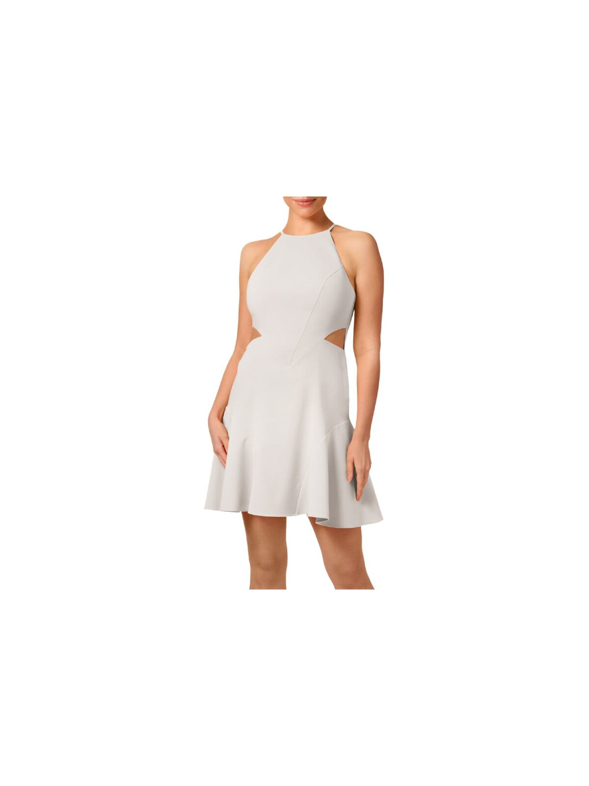 LIV FOSTER Womens Ivory Cut Out Zippered Godet Inset Skirt Lined Sleeveless Round Neck Above The Knee Fit + Flare Dress 2