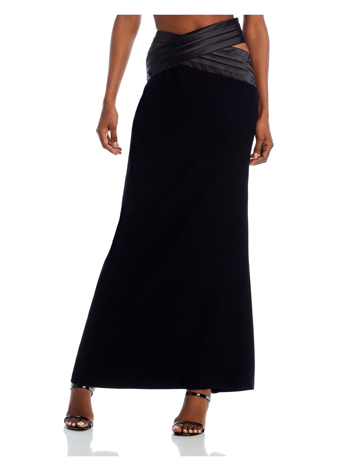 MONOT Womens Black Zippered Slitted Pleated Crossover Cutout Waist Maxi Party Pencil Skirt 4