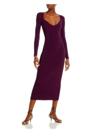 JASON WU Womens Purple Long Sleeve V Neck Midi Evening Sweater Dress M