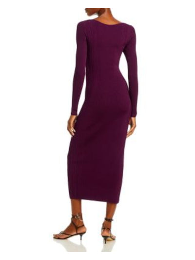 JASON WU Womens Purple Long Sleeve V Neck Midi Evening Sweater Dress M