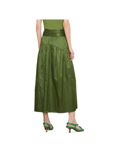 VINCE. Womens Green Gathered Lined Elastic Waist Pull-on Midi Wear To Work A-Line Skirt 4