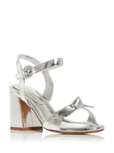 ALEXANDRE BIRMAN Womens Silver Padded Knotted Ankle Strap Metallic Clarita Almond Toe Flare Buckle Leather Dress Heeled Sandal 35.5