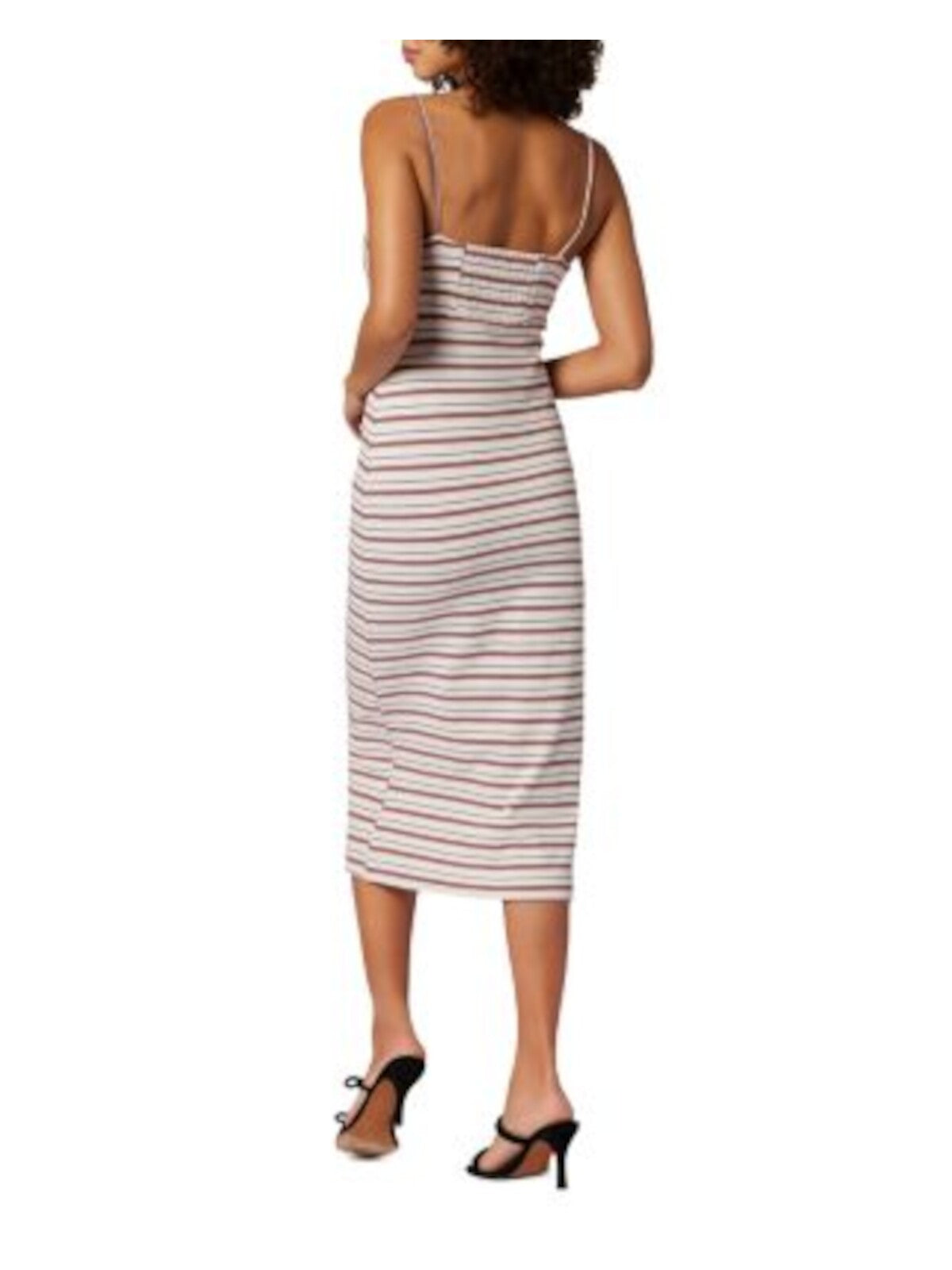 SOFT * JOIE Womens Beige Unlined Smocked Back Striped Spaghetti Strap V Neck Midi Sheath Dress S