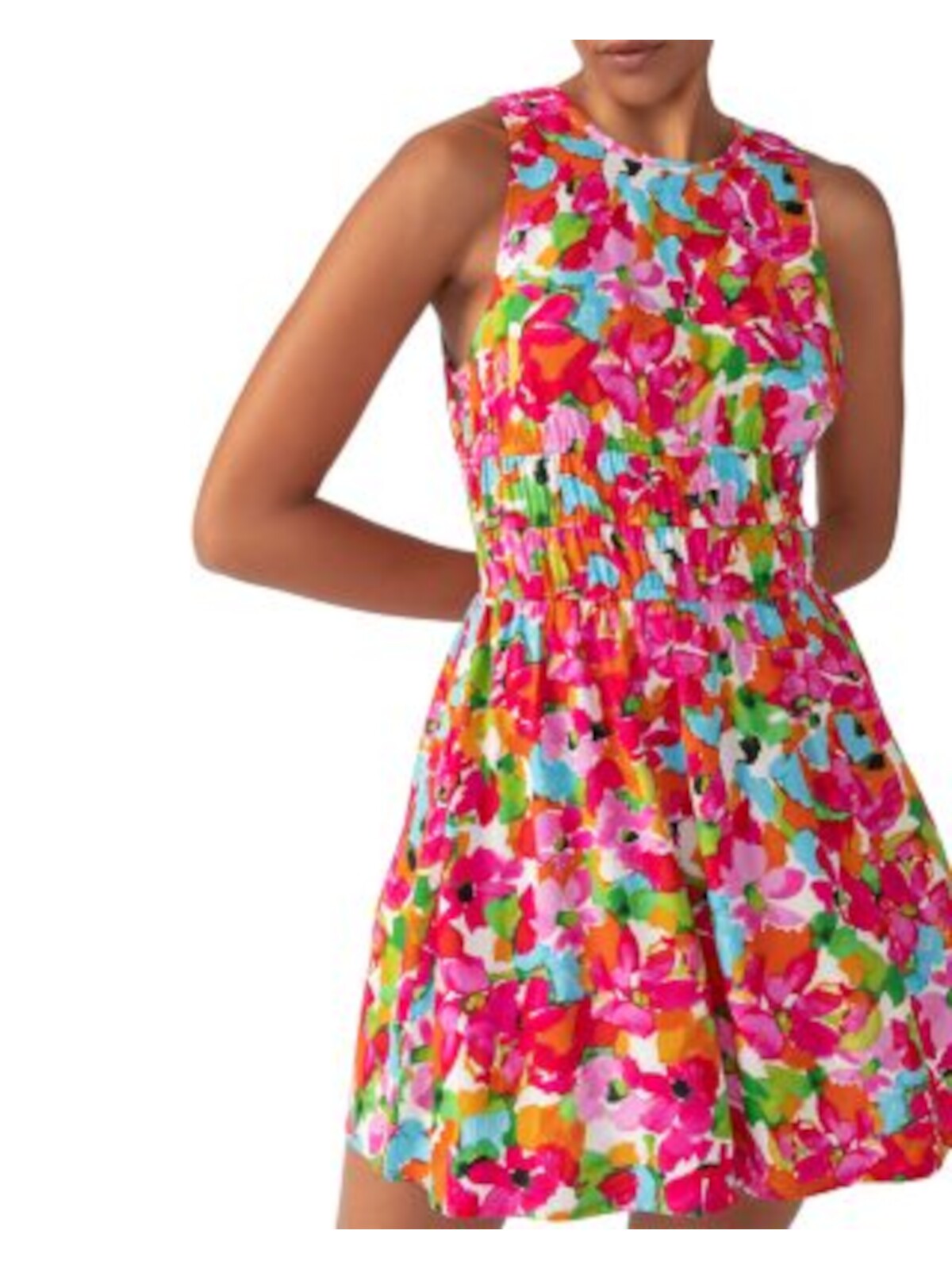 SANCTUARY Womens Pink Floral Sleeveless Round Neck Mini Fit + Flare Dress L