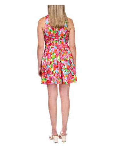 SANCTUARY Womens Pink Floral Sleeveless Round Neck Mini Fit + Flare Dress XXS