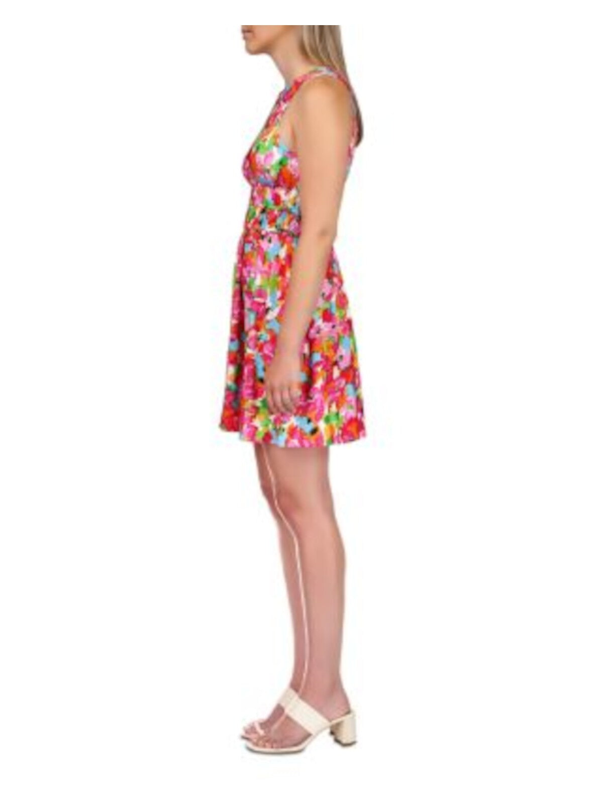 SANCTUARY Womens Pink Floral Sleeveless Round Neck Mini Fit + Flare Dress XXS