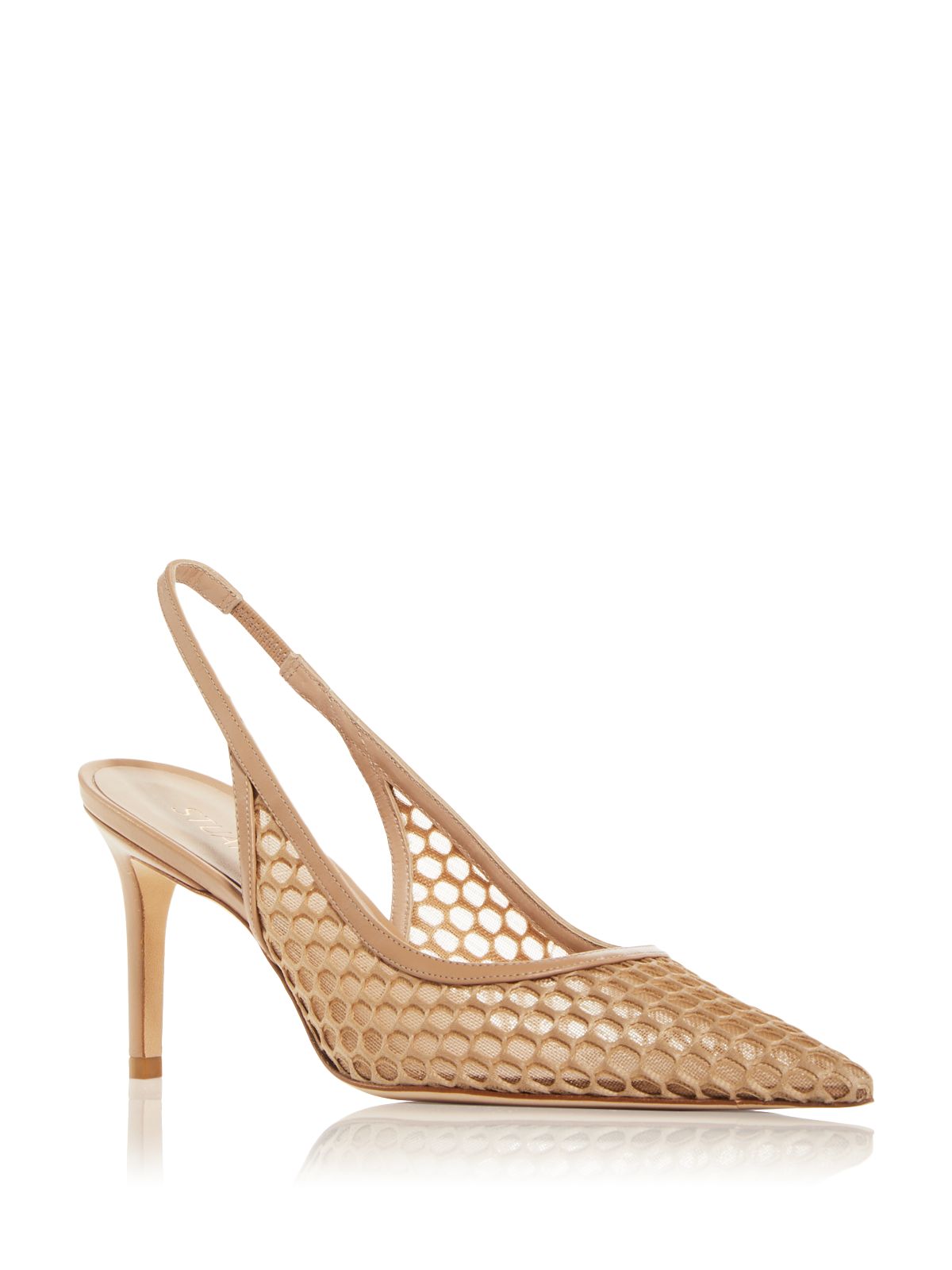 STUART WEITZMAN Womens Beige Mesh Goring Padded Stuart 75 Pointed Toe Stiletto Slip On Dress Slingback 6 B