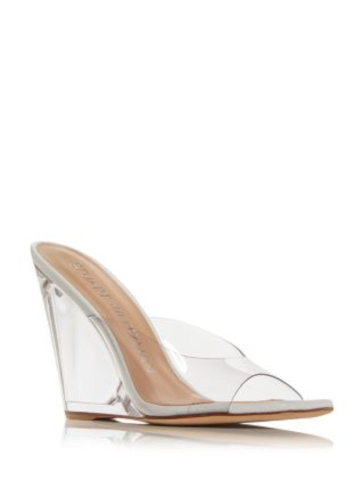 STUART WEITZMAN Womens Clear Translucent Padded Tia Square Toe Wedge Slip On Dress Heeled Sandal 7.5 B