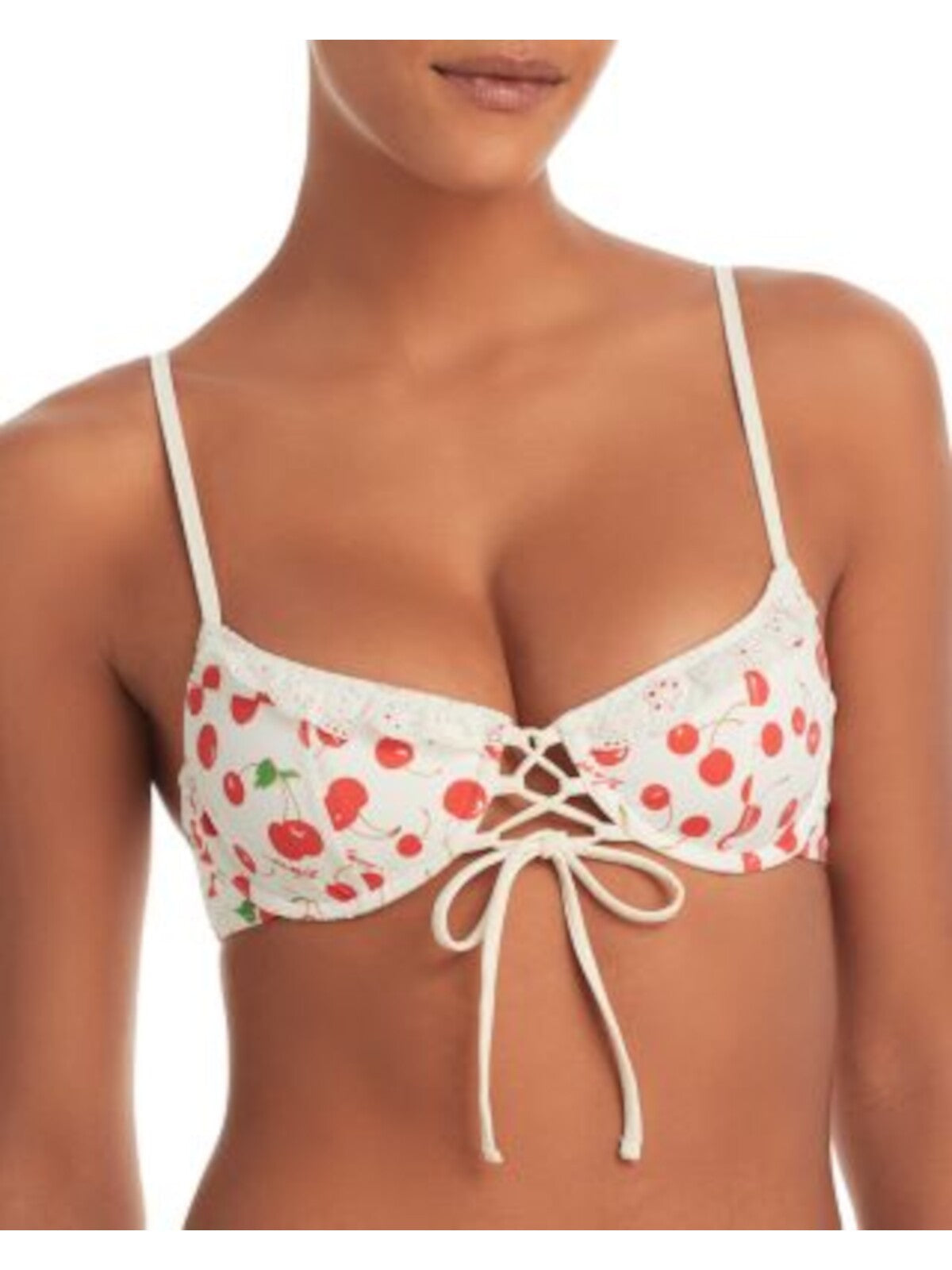 FRANKIES BIKINIS Women's White Printed Adjustable Sydney Sweeney Lucia Underwire Swimwear Top L