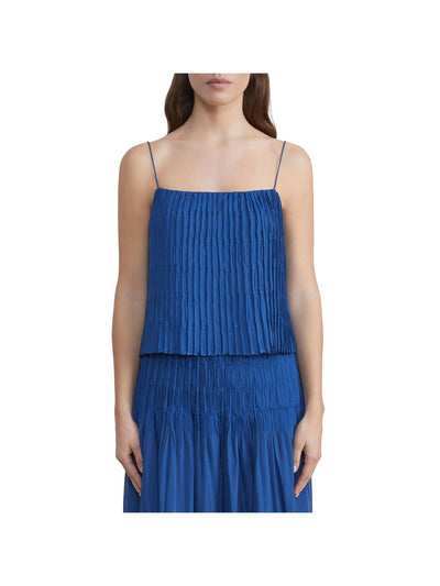 LAFAYETTE 148 NEW YORK Womens Blue Smocked Pleated Lined Spaghetti Strap Square Neck Cami Top S