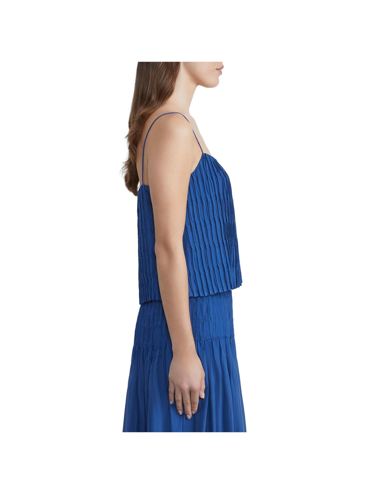 LAFAYETTE 148 NEW YORK Womens Blue Smocked Pleated Lined Spaghetti Strap Square Neck Cami Top S