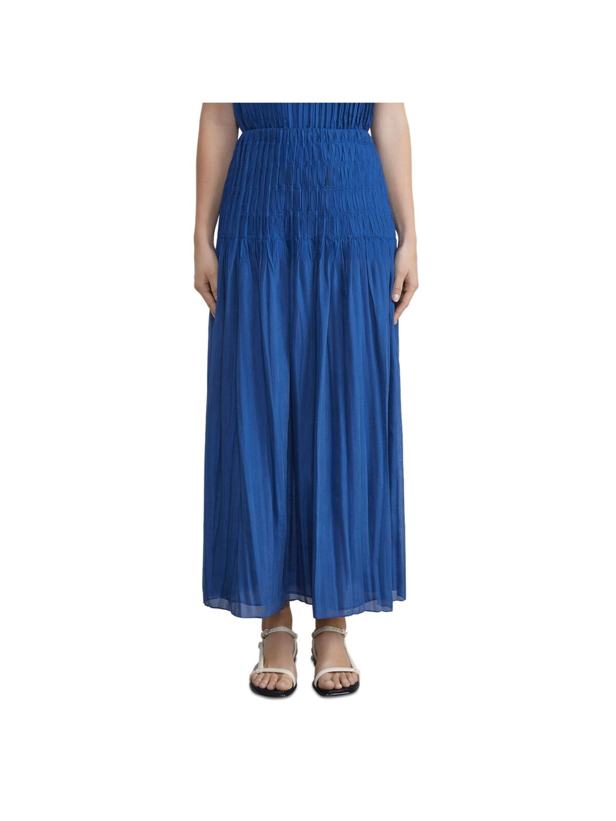 LAFAYETTE 148 NEW YORK Womens Blue Smocked Pleated Elastic Waist Lined Pull-on Maxi Pencil Skirt M