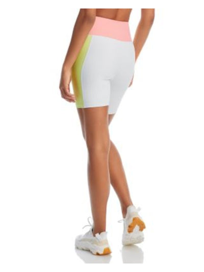AQUA ATHLETIC Womens White Pocketed Medium Compression Bike Color Block High Waist Shorts XS