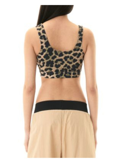 P. E NATION Intimates Beige Asymmetric Neck Logo Graphic Band No Cups Low Impact Animal Print Sports Bra 2XS