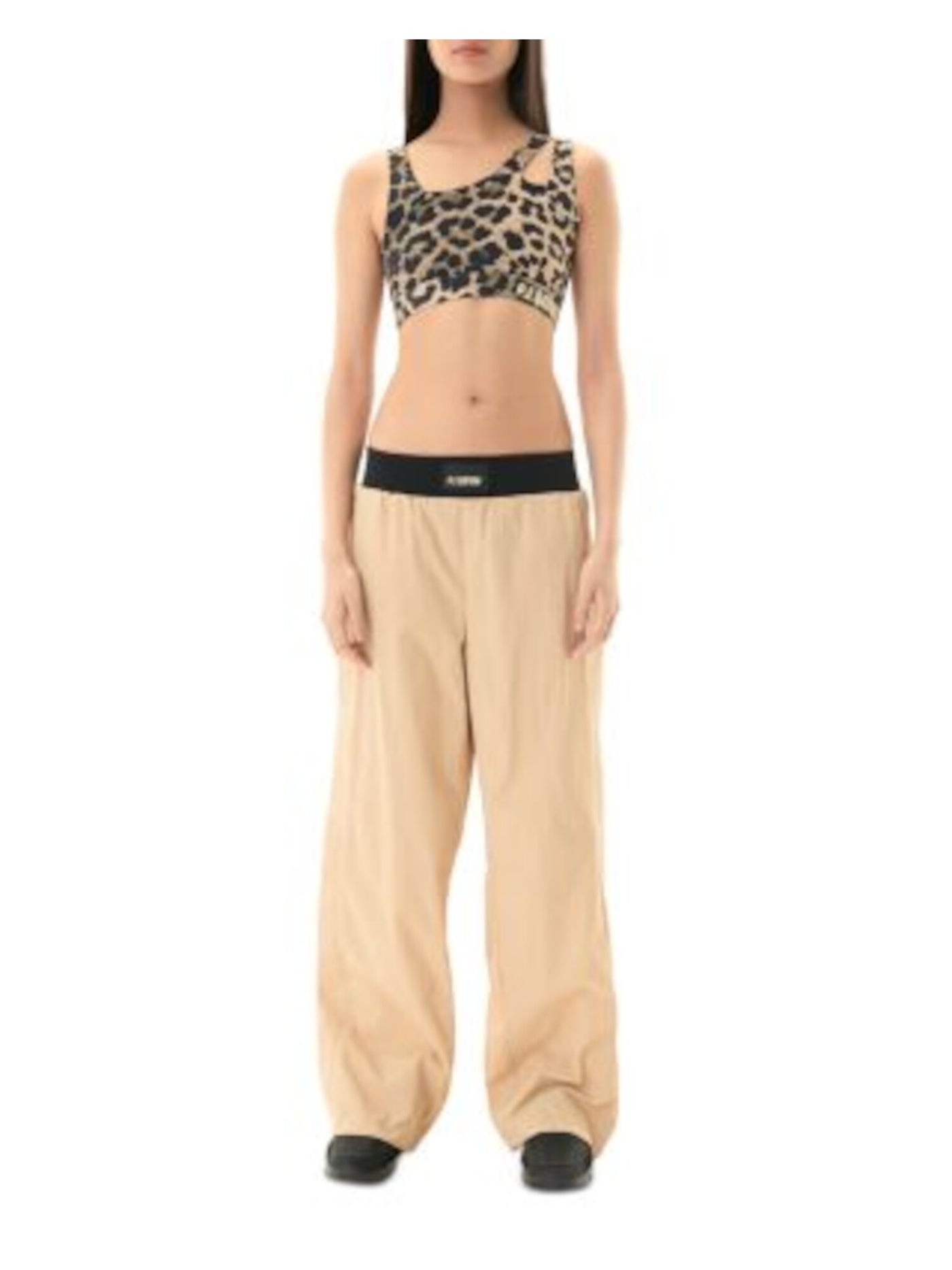 P. E NATION Intimates Beige Asymmetric Neck Logo Graphic Band No Cups Low Impact Animal Print Sports Bra 2XS