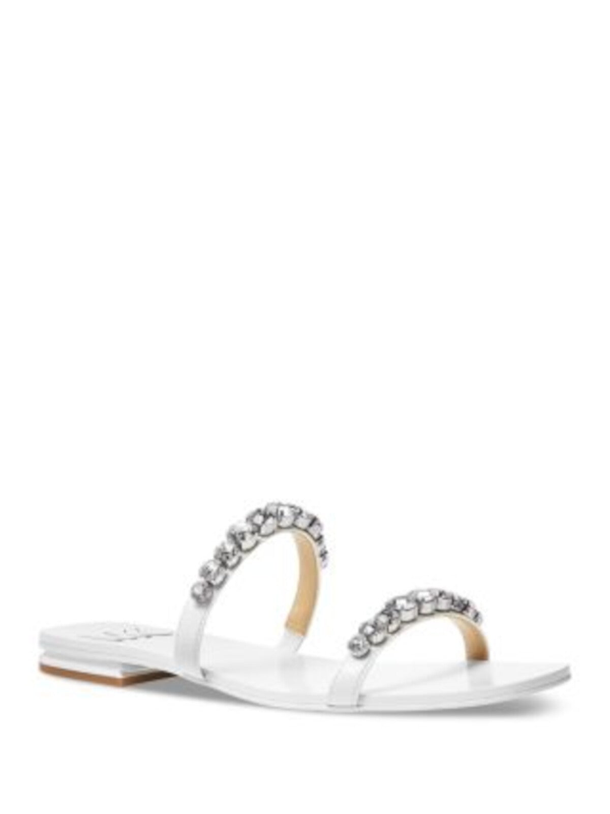 MICHAEL MICHAEL KORS Womens White Embellished Goring Jessa Square Toe Slip On Slide Sandals Shoes 9.5 M