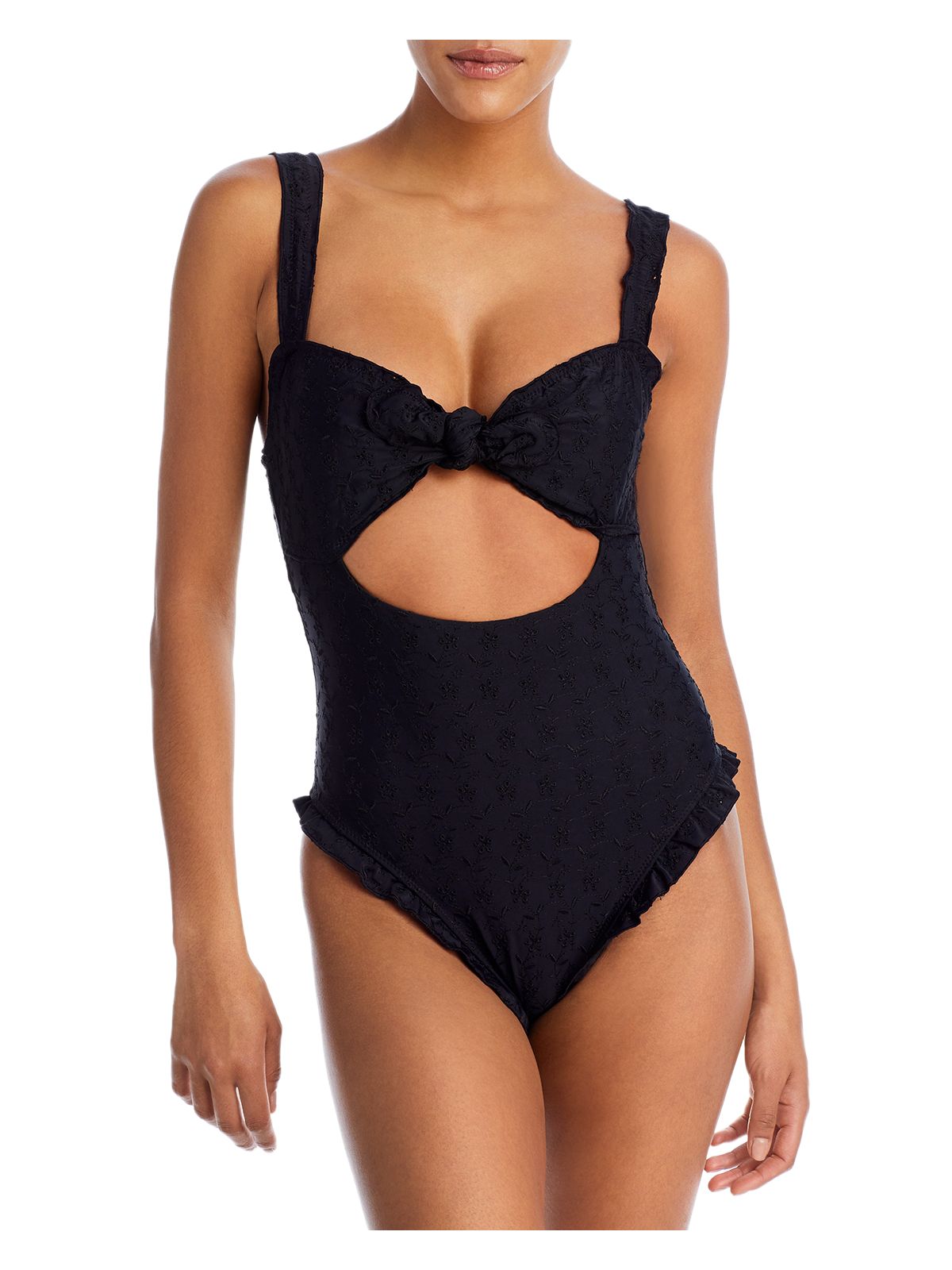 FRANKIES BIKINIS Women's Black Sweetheart Neck Moderate Coverage Lucia One Piece Swimsuit XS