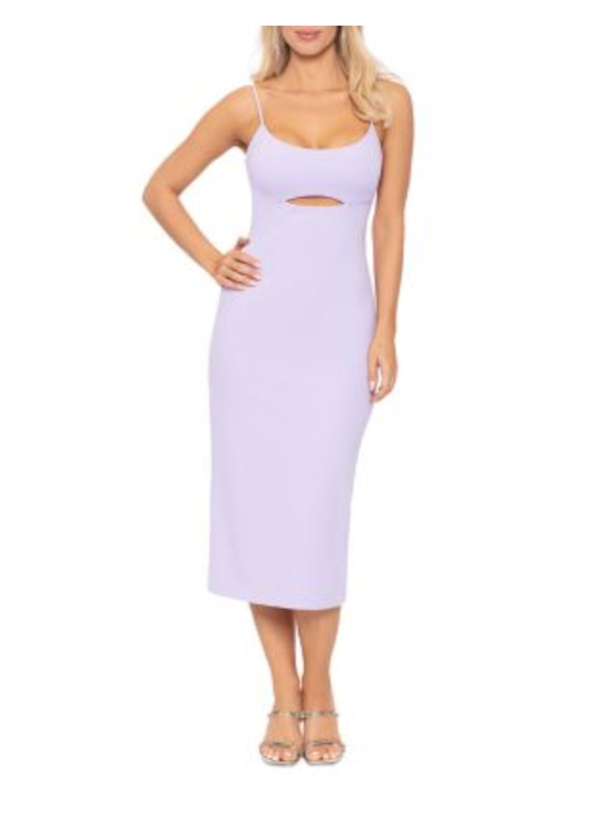 AQUA FORMAL Womens Purple Adjustable Zippered Cut Out Lined Padded Back Slit Spaghetti Strap Scoop Neck Tea-Length Cocktail Empire Waist Dress 4