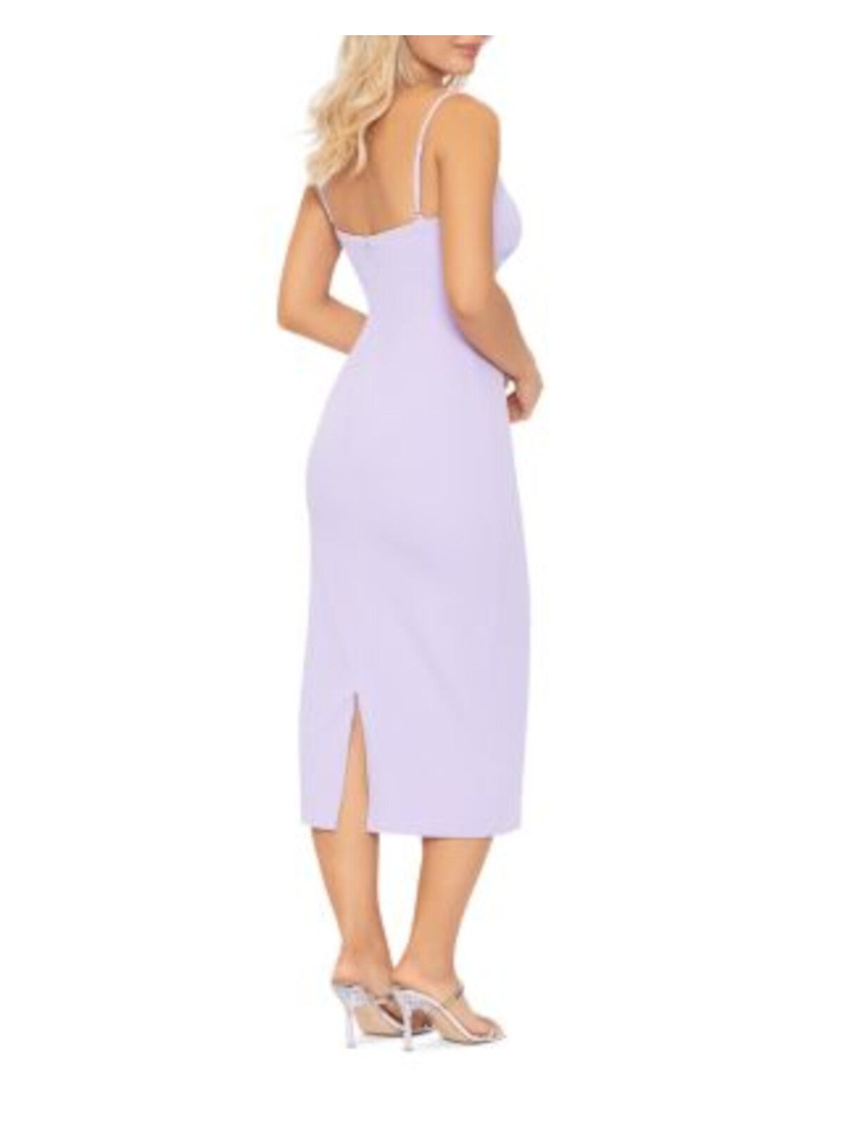 AQUA FORMAL Womens Purple Adjustable Zippered Cut Out Lined Padded Back Slit Spaghetti Strap Scoop Neck Tea-Length Cocktail Empire Waist Dress 4