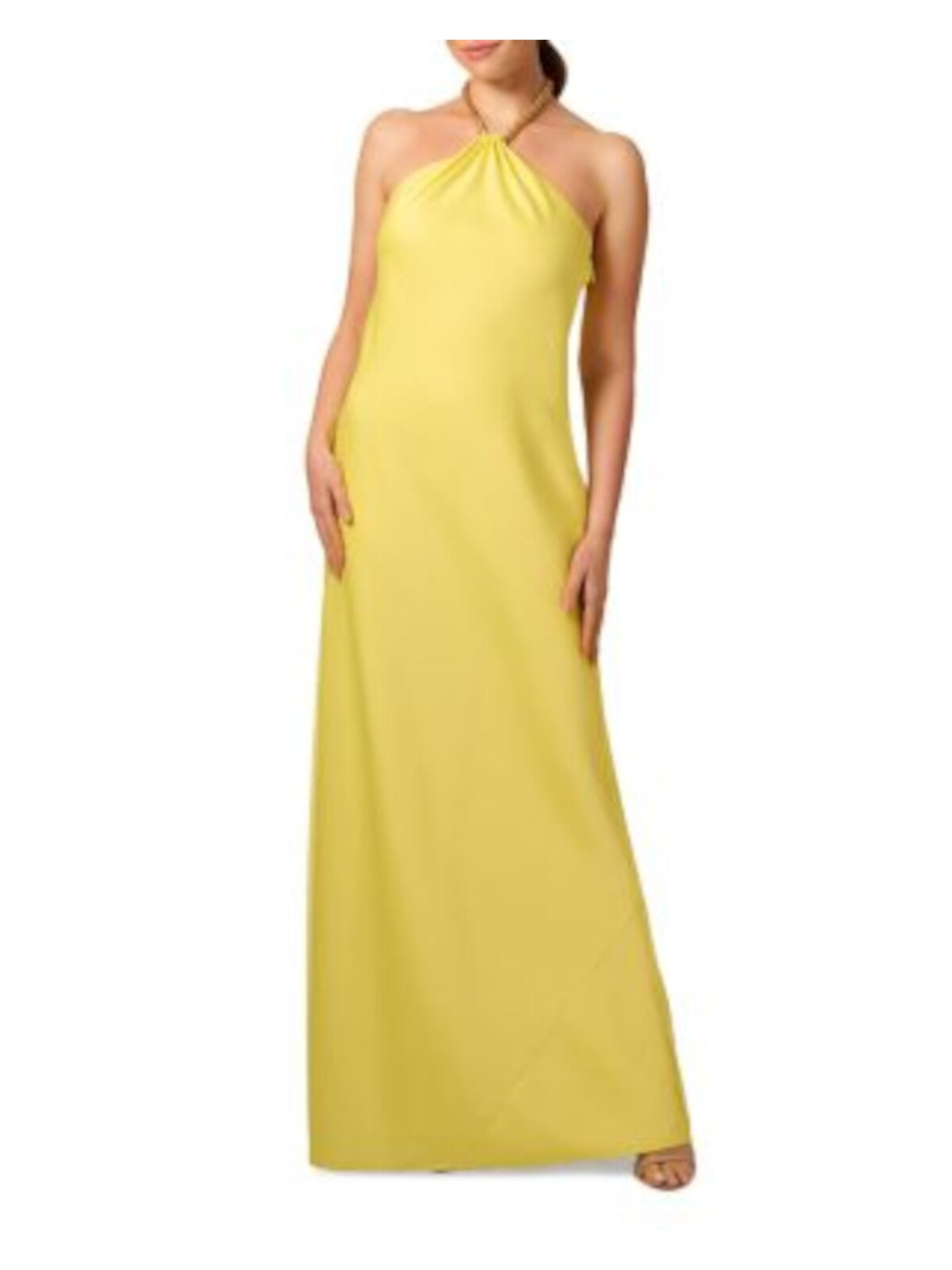 LIV FOSTER Womens Yellow Zippered Lined Chain Halter Neck Sleeveless Full-Length Evening Shift Dress 4