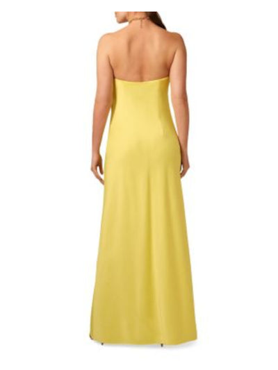 LIV FOSTER Womens Yellow Zippered Lined Chain Halter Neck Sleeveless Full-Length Evening Shift Dress 4