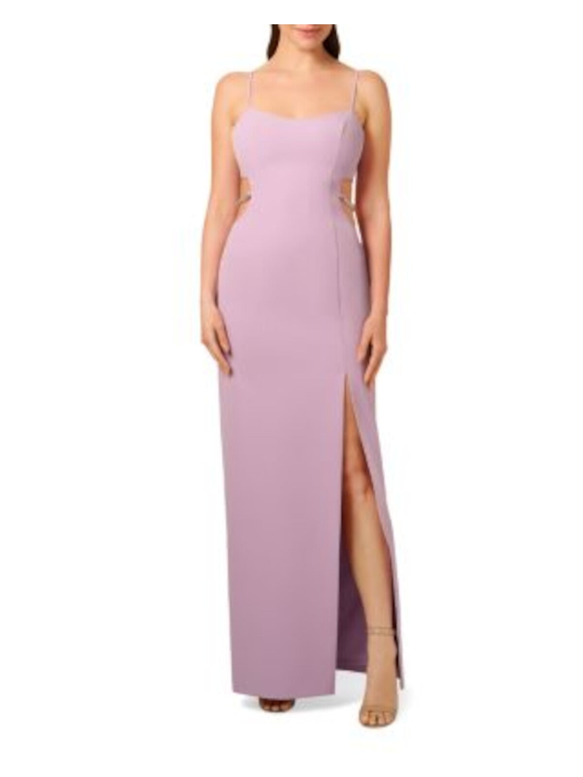 LIV FOSTER Womens Purple Zippered Cut Out Chain Accent High Slit Lined Spaghetti Strap Scoop Neck Full-Length Evening Gown Dress 6