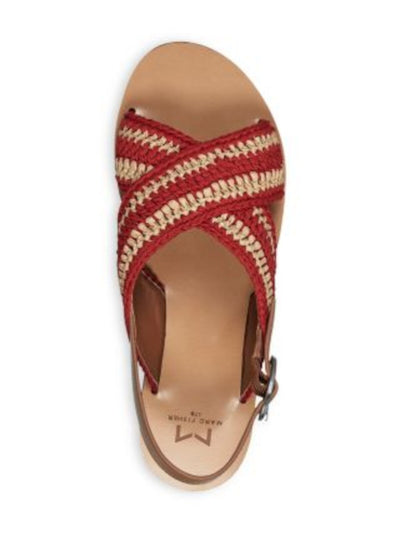 MARC FISHER LTD Womens Red Mixed Media 1.5 Cross Straps Woven Lonnie Round Toe Buckle Slingback Sandal 8 M