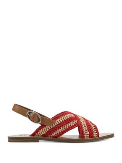 MARC FISHER LTD Womens Red Mixed Media 1.5 Cross Straps Woven Lonnie Round Toe Buckle Slingback Sandal 7.5 M