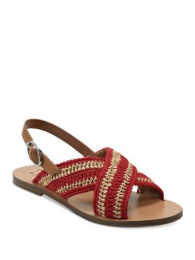 MARC FISHER LTD Womens Red Mixed Media 1.5 Cross Straps Woven Lonnie Round Toe Buckle Slingback Sandal 6.5 M