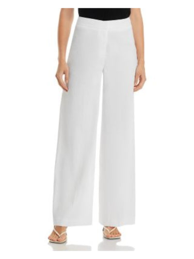 KOBI HALPERIN Womens White Zippered Pocketed Wear To Work Wide Leg Pants 4