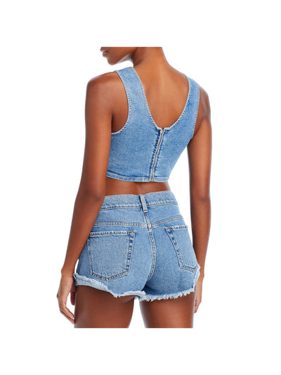 7 FOR ALL MANKIND Womens Blue Embellished Cut Out Zippered Scoop Back Sleeveless Round Neck Crop Top M