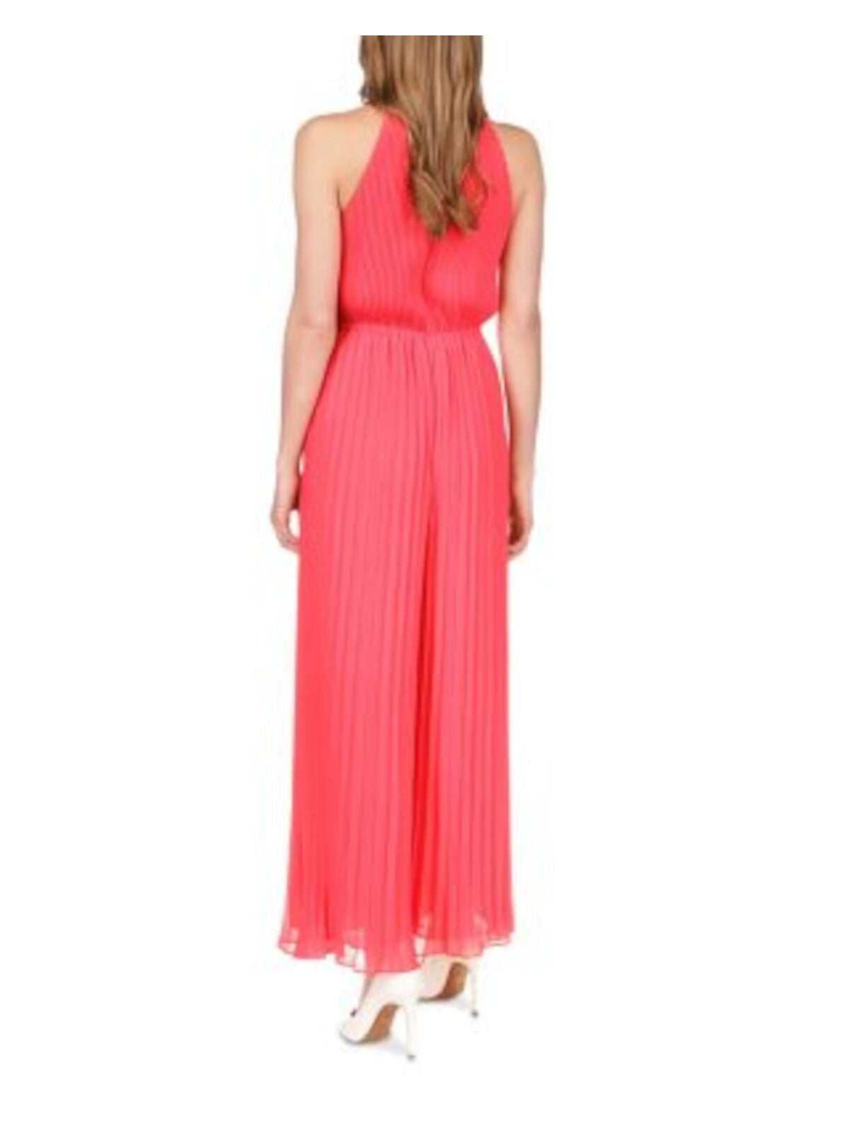 MICHAEL MICHAEL KORS Womens Coral Pleated Zippered Chain-neck Keyhole Back Lined Sleeveless Halter High Waist Jumpsuit S