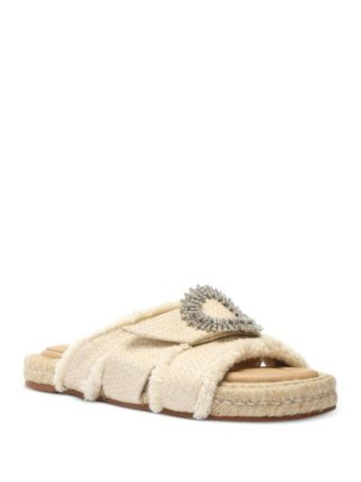 ALEXANDRE BIRMAN Womens Beige Woven Crystal Starburst Hardware Strappy Fringed Cushioned Madelina Round Toe Platform Slip On Dress Slide Sandals Shoes 36.5