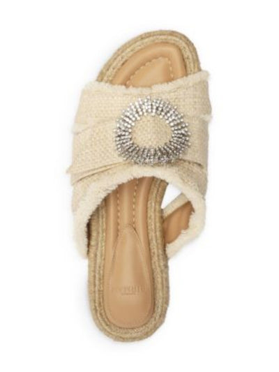 ALEXANDRE BIRMAN Womens Beige Woven Crystal Starburst Hardware Strappy Fringed Cushioned Madelina Round Toe Platform Slip On Dress Slide Sandals Shoes 35.5